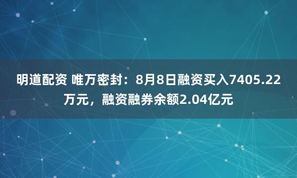 明道配资 唯万密封：8月8日融资买入7405.22万元，融资融券余额2.04亿元